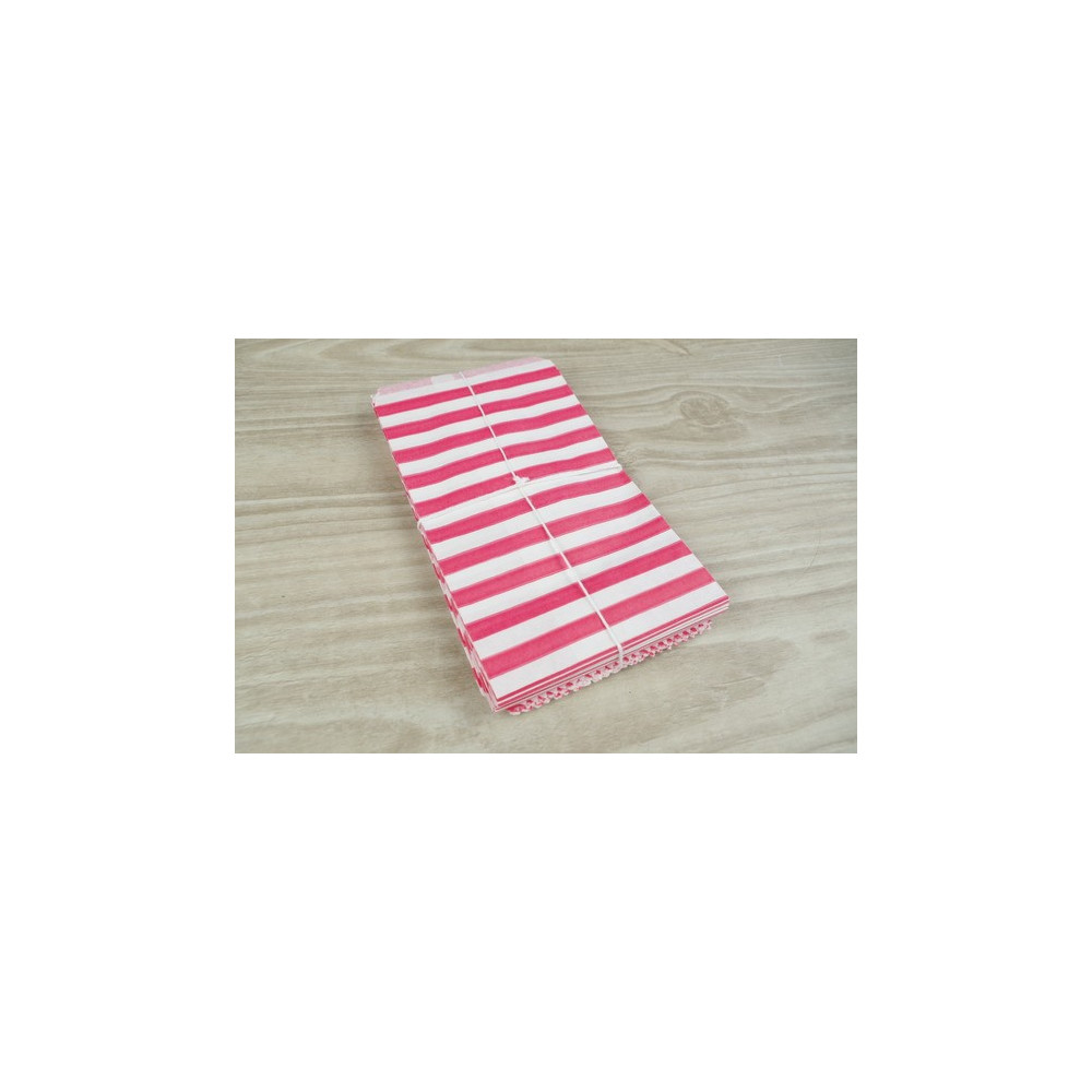 Sachets Pochettes - Lot de 10 - en papier blanc à motif rayures horizontales rouge 9 x15 cm 