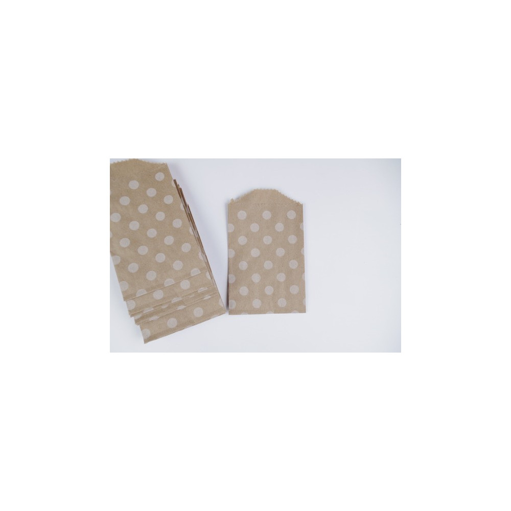 Mini-Sachets Pochettes (Lot de 10) en papier kraft imprimé à motif pois blanc 7x10 cm