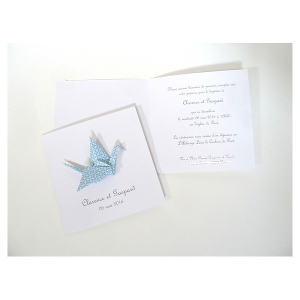 faire part de naissance grue bleu fait-main original chic