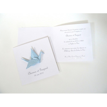 faire part de naissance grue bleu fait-main original chic