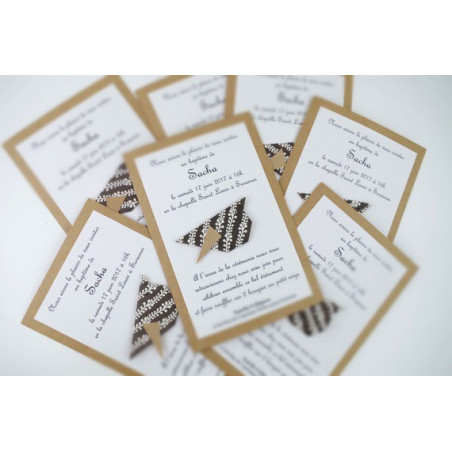 faire part de baptême fait main original sobre kraft noir blanc 