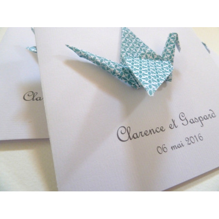 faire part de naissance baptême grue bleu fait-main original chic