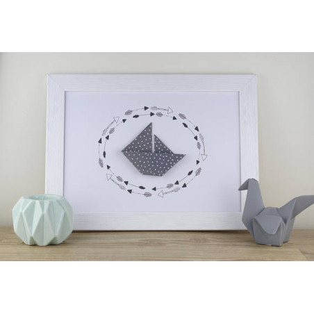 affiche décoration murale original fait main bateau gris