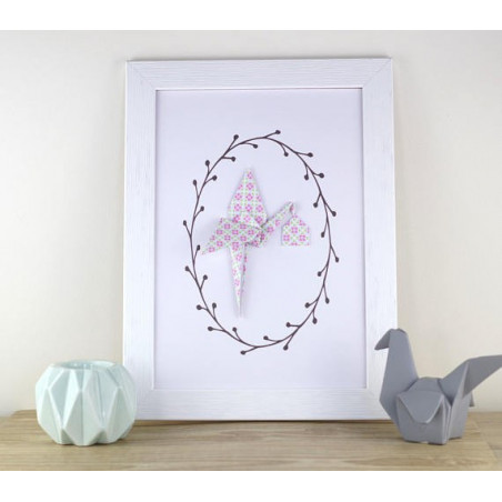 Affiche cigogne décoration chambre bébé fille fait main