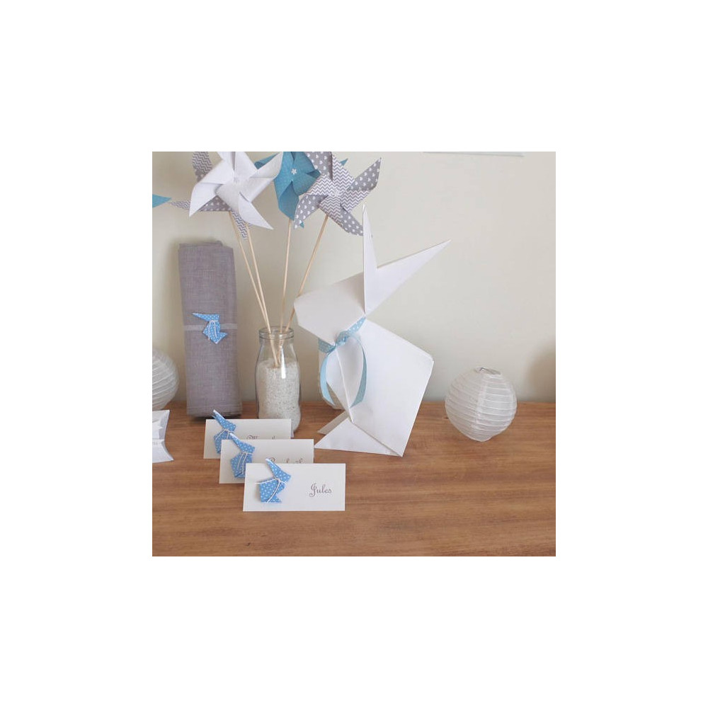 Grand Totem lapin en origami blanc centre de table