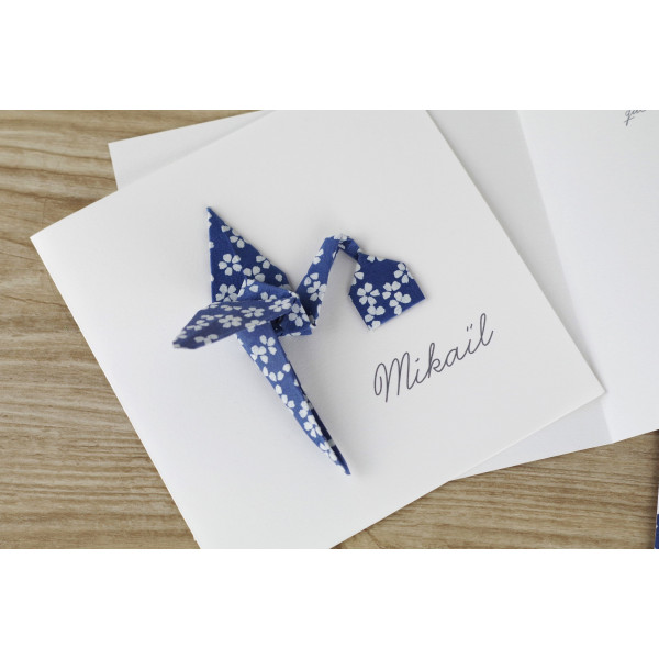 faire part de naissance haut de gamme pour garçon bleu sakura fait main
