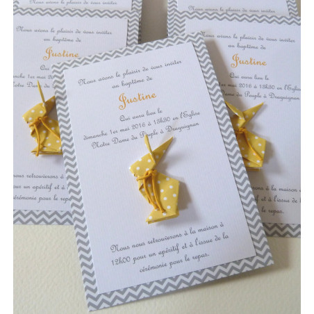 faire part de baptême lapin jaune fait main artisanal