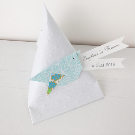 boite a dragees berlingot baptême garçon oiseau vert d'eau oiseau