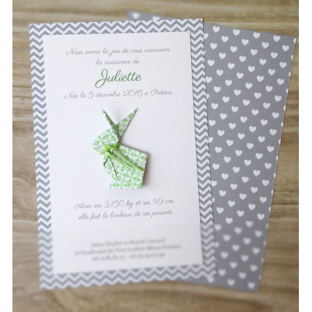 faire part de baptême lapin vert fait-main artisanal garcon