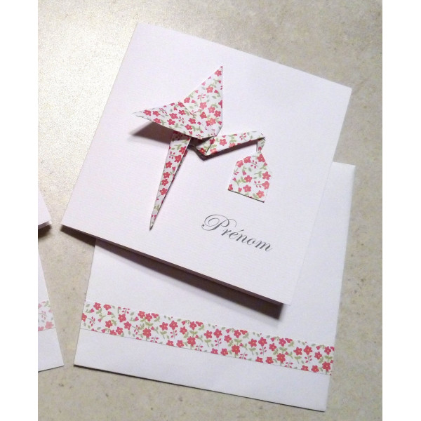 faire part naissance artisanal fille cigogne liberty fait main
