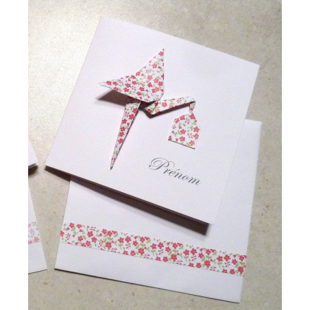 faire part naissance artisanal fille cigogne liberty fait main