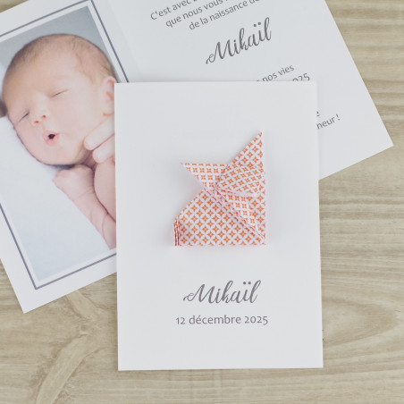 Faire part de naissance baptême renard pour fille garçon fait-main