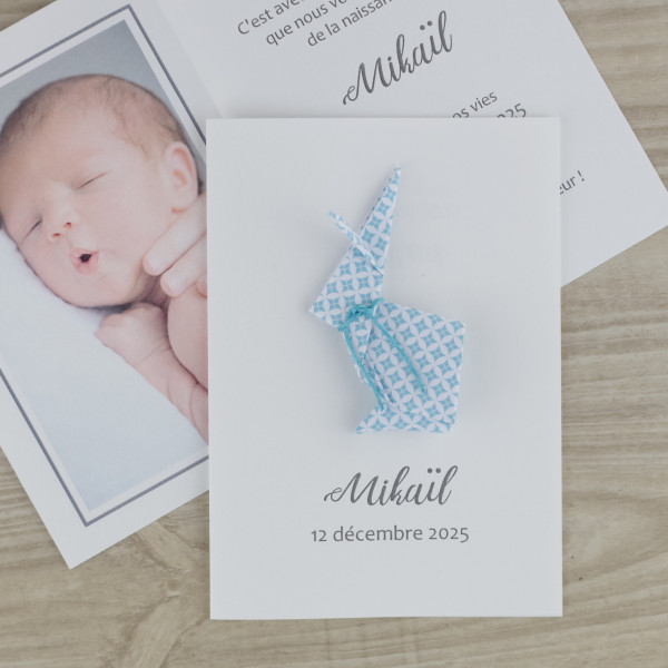 faire part de naissance lapin pour garcon turquoise fait main