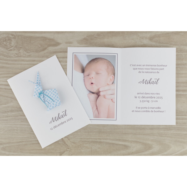 faire part de naissance lapin pour garcon turquoise fait main