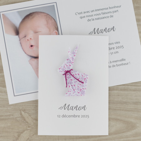 faire part naissance baptême fait main fille lapin liberty fait-main