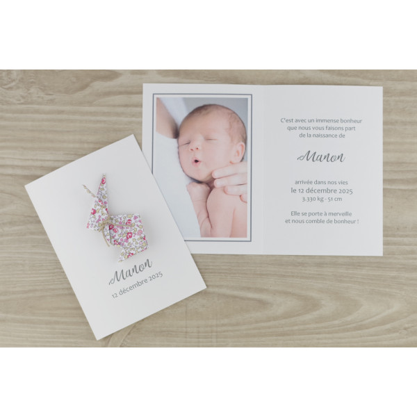 faire part de naissance lapin fille liberty eloise fait main