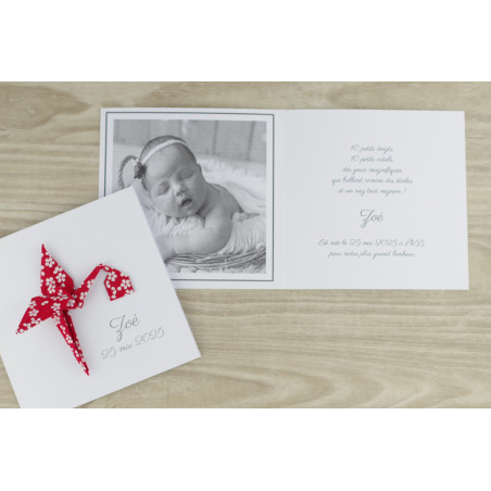faire part de naissance luxueux fille garcon cigogne rouge artisanal