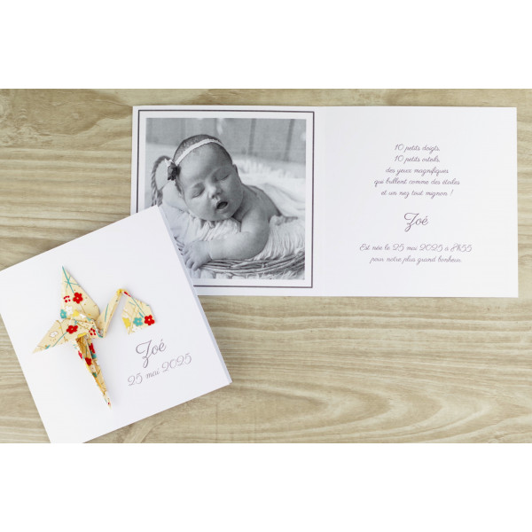 faire part de naissance fille garcon cigogne jaune papier japonais