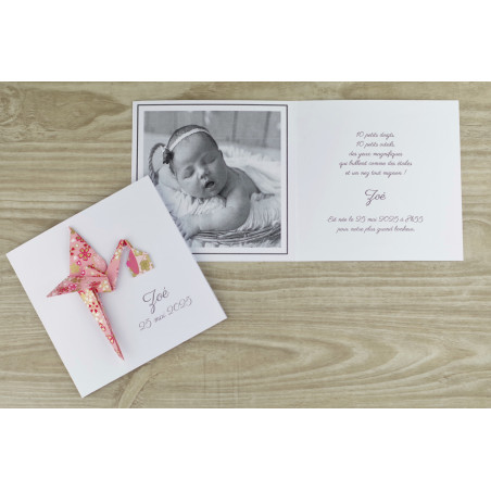 faire part naissance luxueux  cigogne rose papier japonais haut gamme