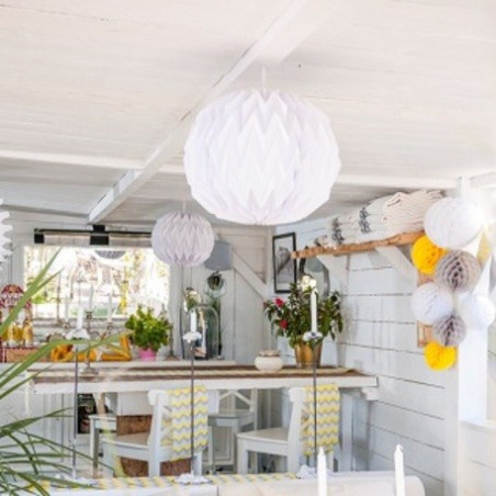 lampion boule rond lanterne décoration blanche origami mariage baptême