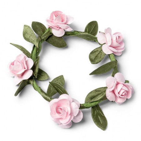 rond de serviette couronne fleurs en papier rose pour baptême mariage