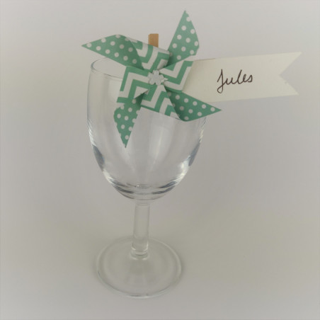 marque place porte nom baptême pince bois moulin à vent menthe garçon