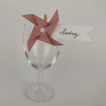 marque place porte nom mariage pince bois moulin à vent vieux rose