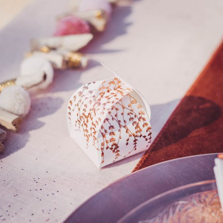 Boîte à dragées végétal rose gold papier texturé baptême ou mariage