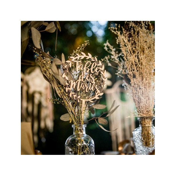 PIC DECO CENTRE DE TABLE DES MARIES BOIS COURONNE VEGETALE MARIAGE
