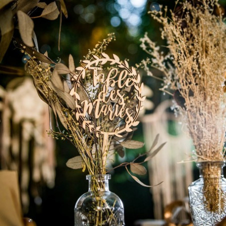 PIC DECO CENTRE DE TABLE DES MARIES BOIS COURONNE VEGETALE MARIAGE
