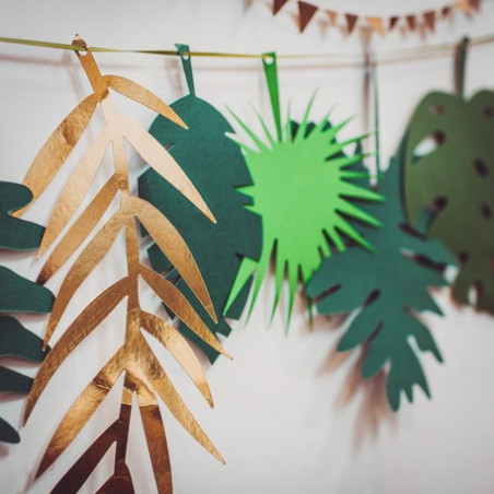 Guirlande feuilles tropicales or et vert