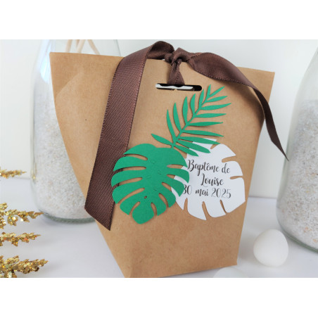 boite a dragees bapteme mariage tropical feuilles kraft