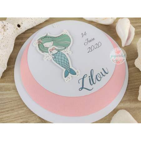 faire part naissance baptême rond sirène pour fille fait main invitation anniversaire