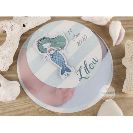 Faire part rond de naissance ou baptême sirène en relief avec photo