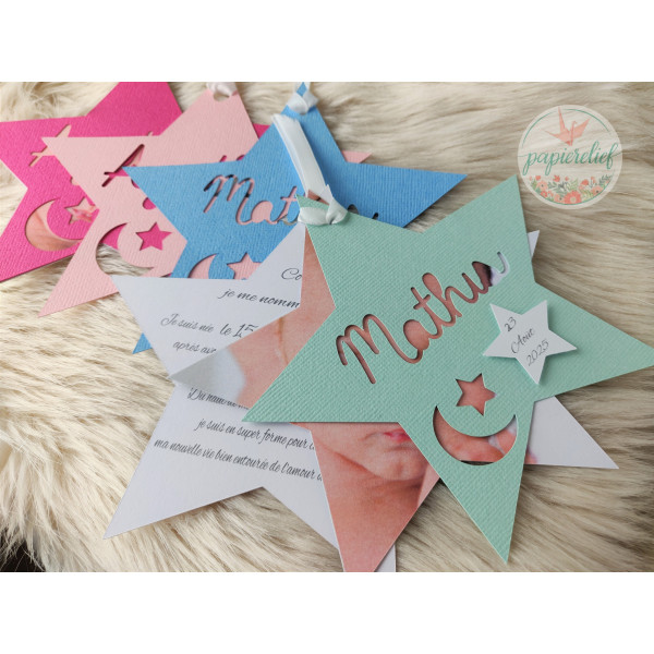 Faire part de naissance étoile rose découpe invitation baptême pour fille originale
