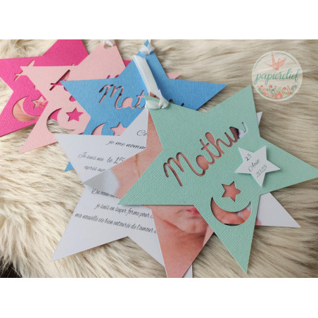 Faire part de naissance étoile rose découpe invitation baptême pour fille originale