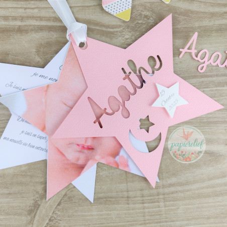 Faire part de naissance étoile rose découpe invitation baptême pour fille originale