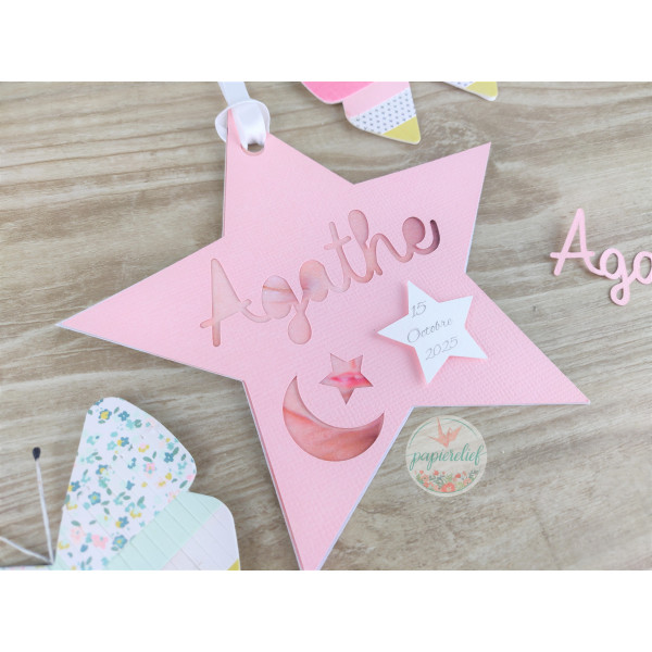 Faire part de naissance étoile rose découpe invitation baptême pour fille originale