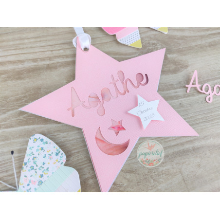 Faire part de naissance étoile rose découpe invitation baptême pour fille originale