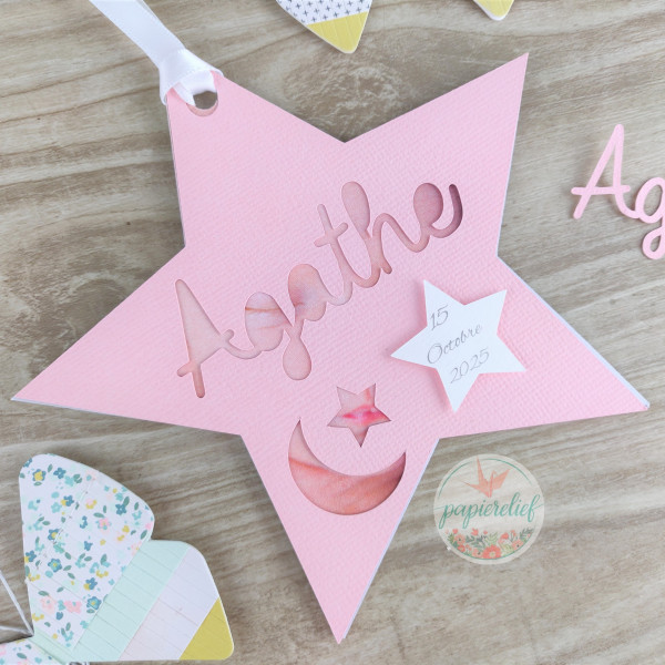Faire part de naissance étoile rose découpe invitation baptême pour fille originale