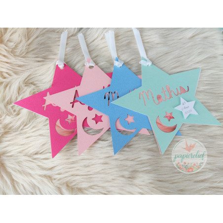 Faire part de naissance étoile mint découpe invitation baptême pour fille garçon mixte originale