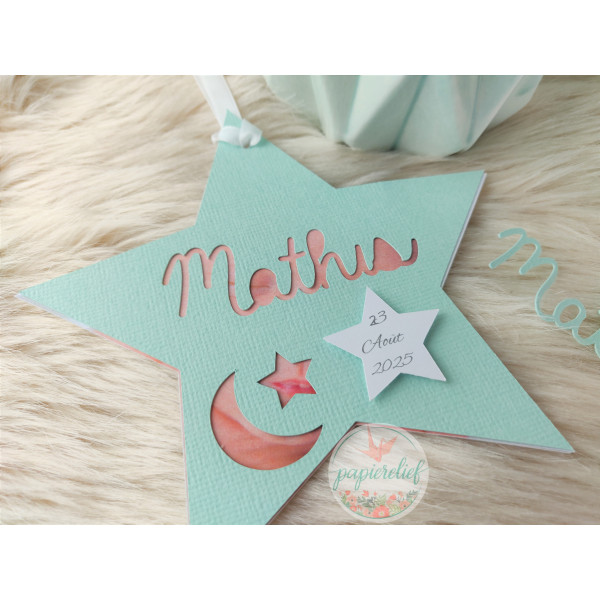 Faire part de naissance étoile mint découpe invitation baptême pour fille garçon mixte originale