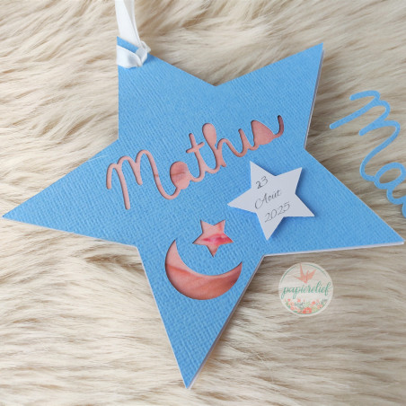 Faire part de naissance étoile bleu découpe invitation baptême pour garçon originale