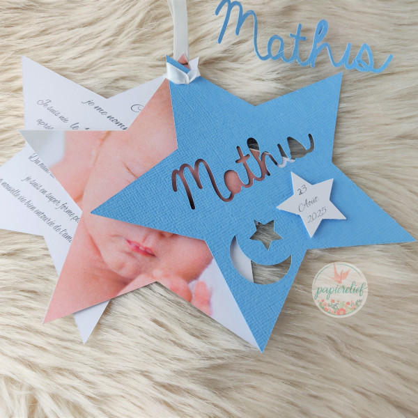 Faire part de naissance étoile bleu découpe invitation baptême pour garçon originale