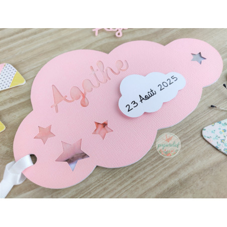 Faire part de naissance nuage rose découpe invitation baptême pour fille originale