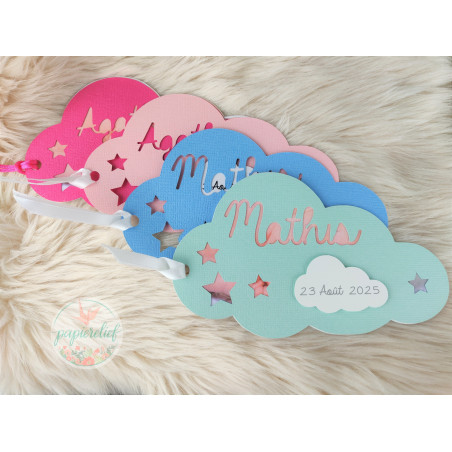 Faire part de naissance nuage fuchsia découpe invitation baptême pour fille originale