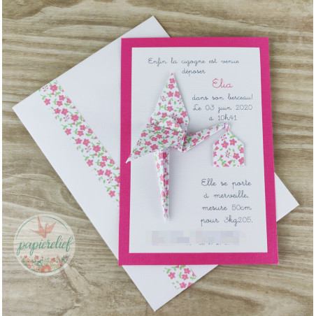 faire part de naissance cigogne originale pour fille liberty rose