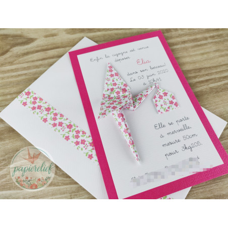 faire part de naissance cigogne originale pour fille liberty rose