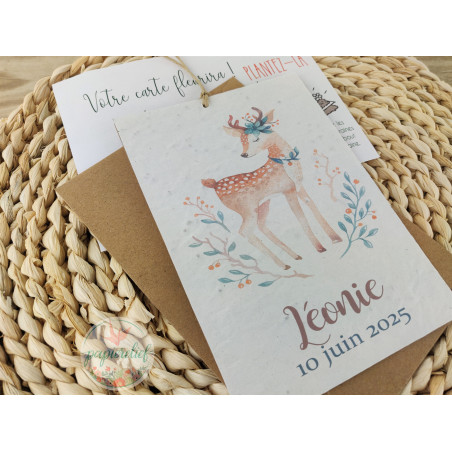 Faire part naissance à planter invitation baptême à semer - biche faon écologique
