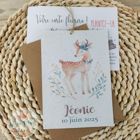 Faire part naissance à planter invitation baptême à semer - biche faon écologique